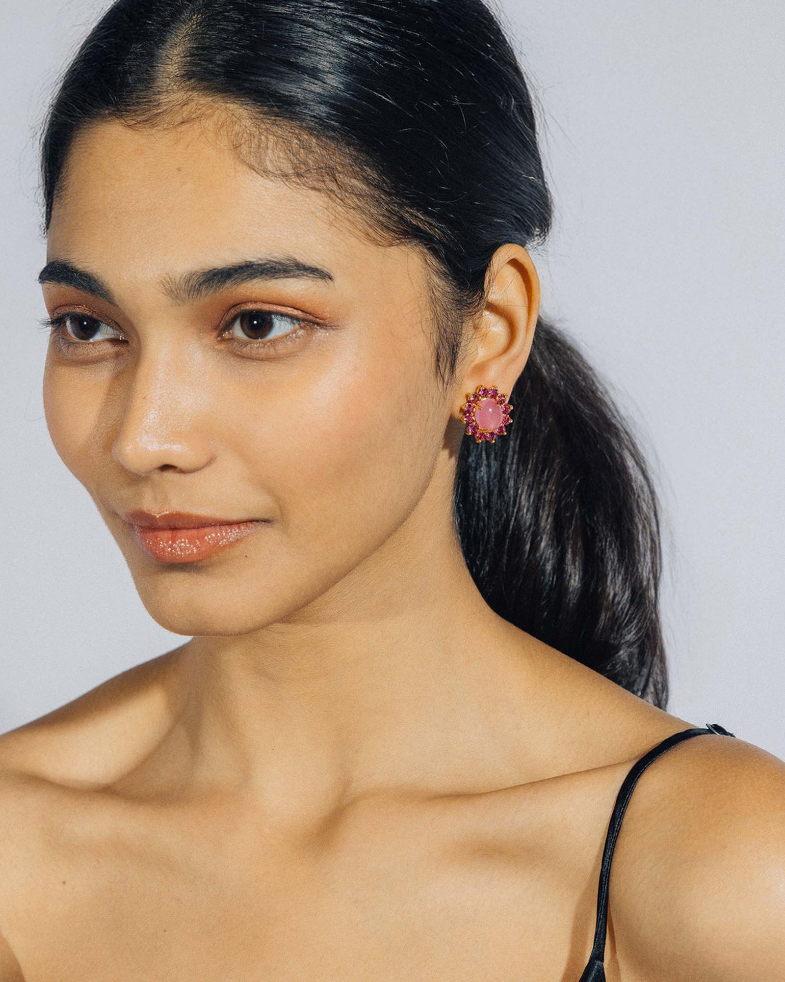 Georgie Stud Earrings 24k Gold Plated, Glass Stone, Acrylic Stone