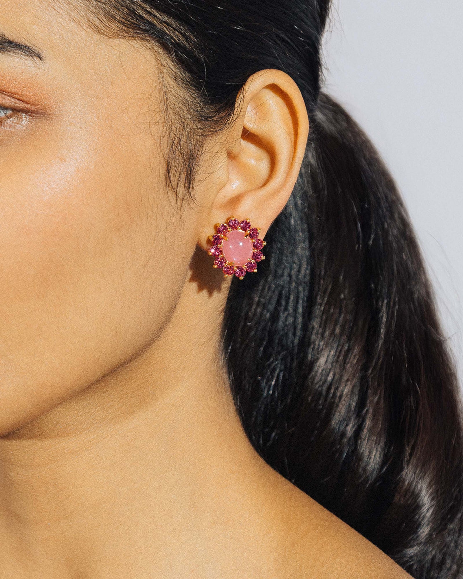 Georgie Stud Earrings 24k Gold Plated, Glass Stone, Acrylic Stone