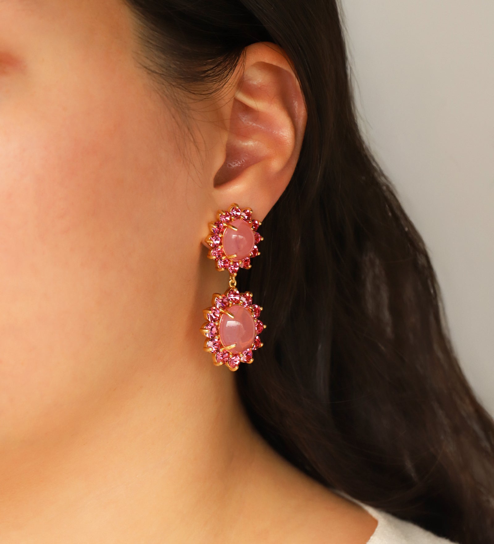 Georgie Drop Earrings 24k Gold Plated, Glass Stone, Acrylic Stone