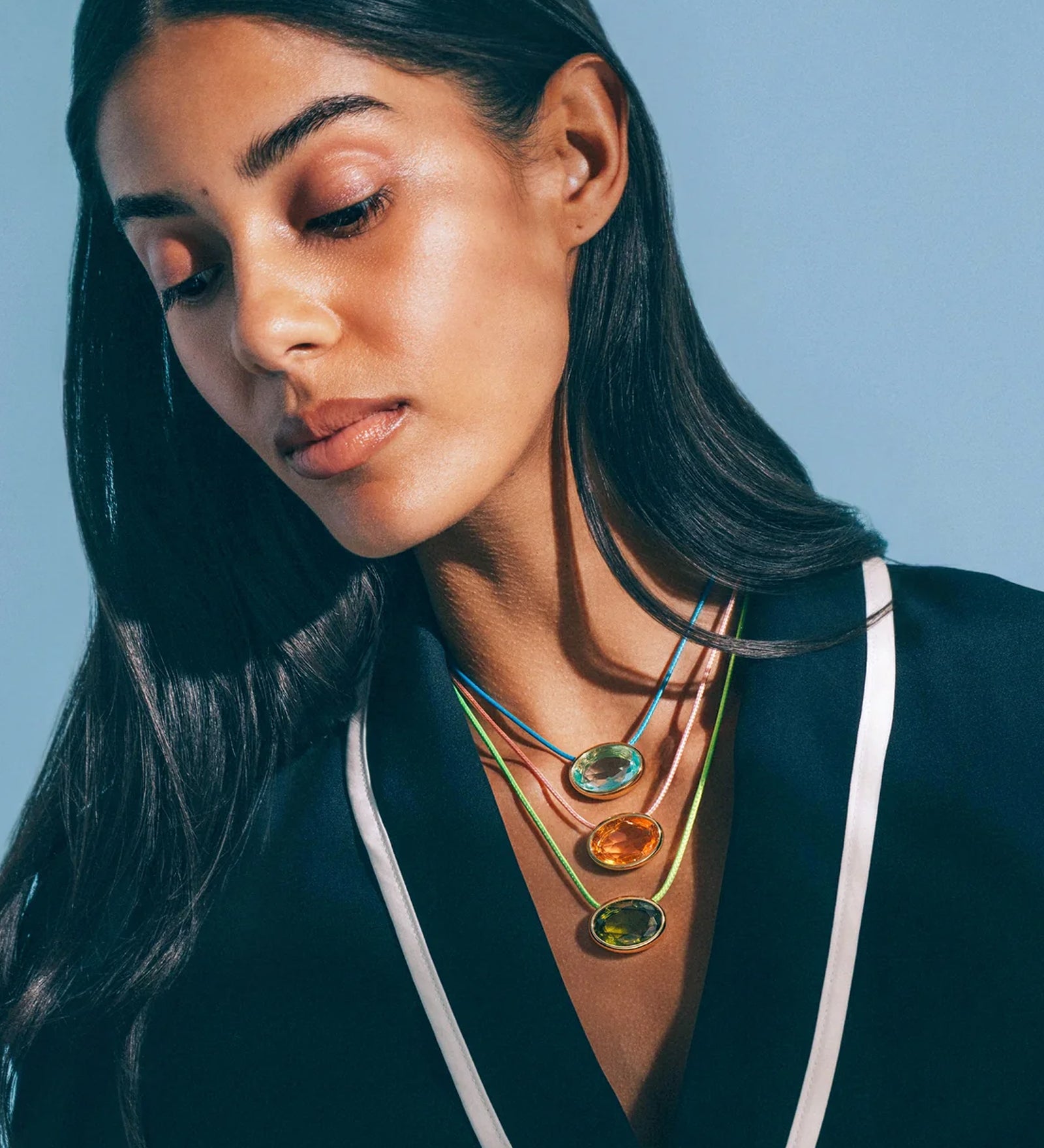 Marisol Necklace 18k Gold Plated, Cord, Glass Stone