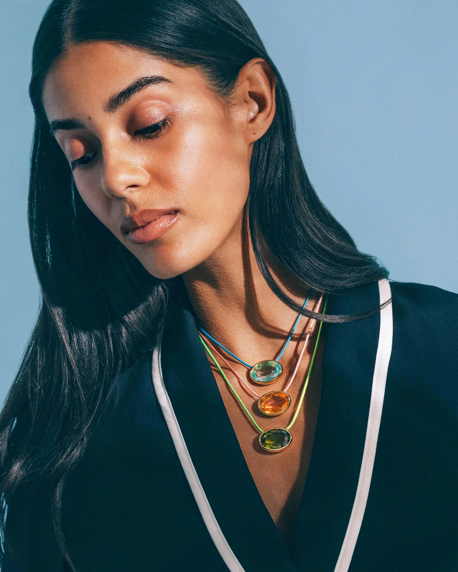 Marisol Necklace 18k Gold Plated, Cord, Glass Stone