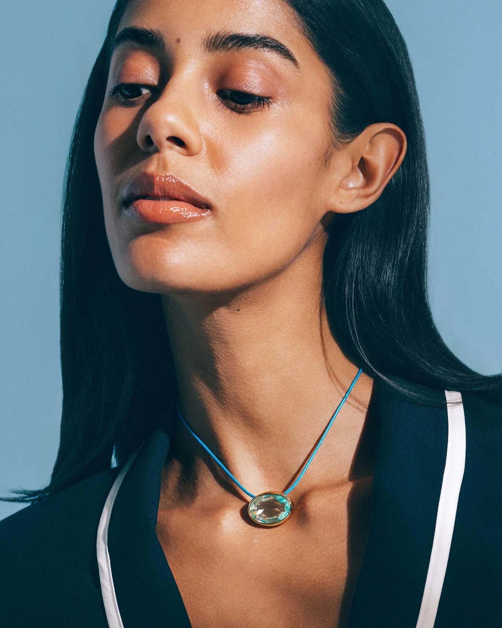 Marisol Necklace 18k Gold Plated, Cord, Glass Stone