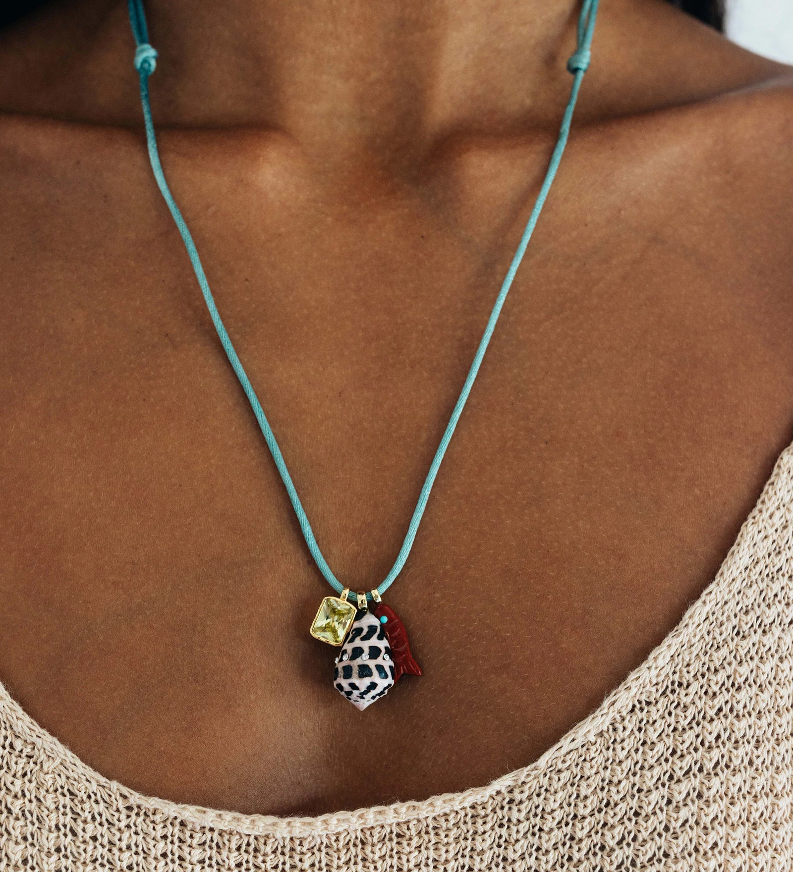 Samira Necklace Satin Cord, Shell , Stone