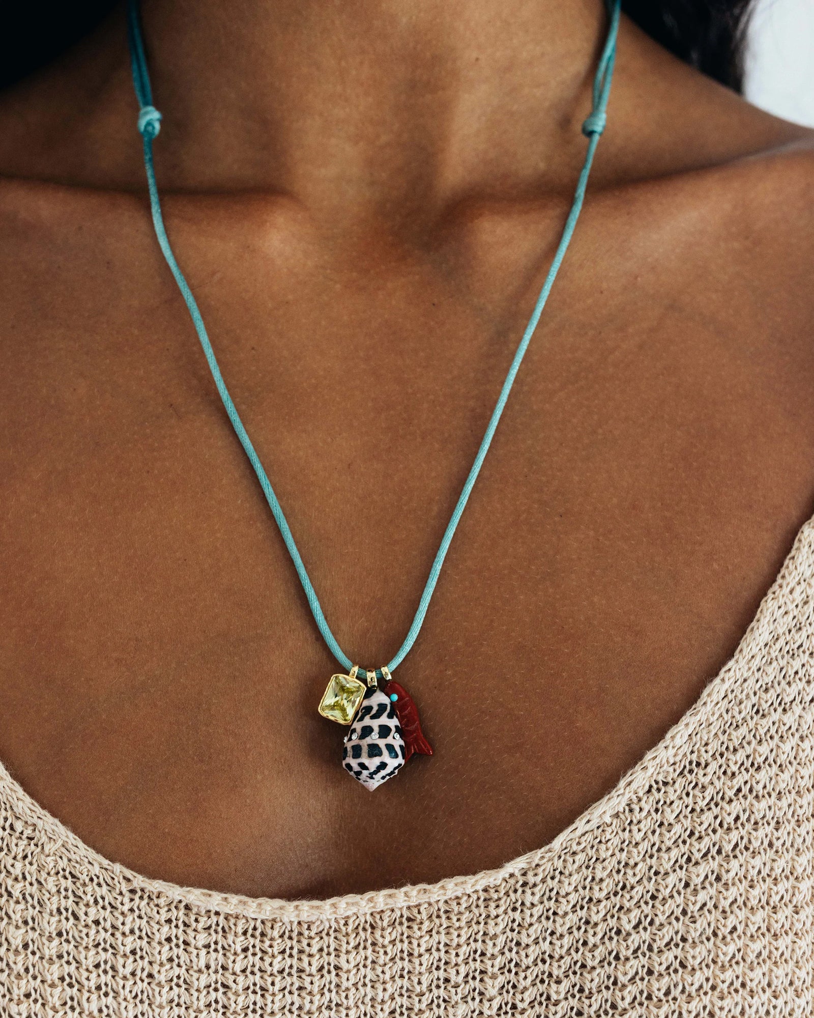 Samira Necklace Satin Cord, Shell , Stone
