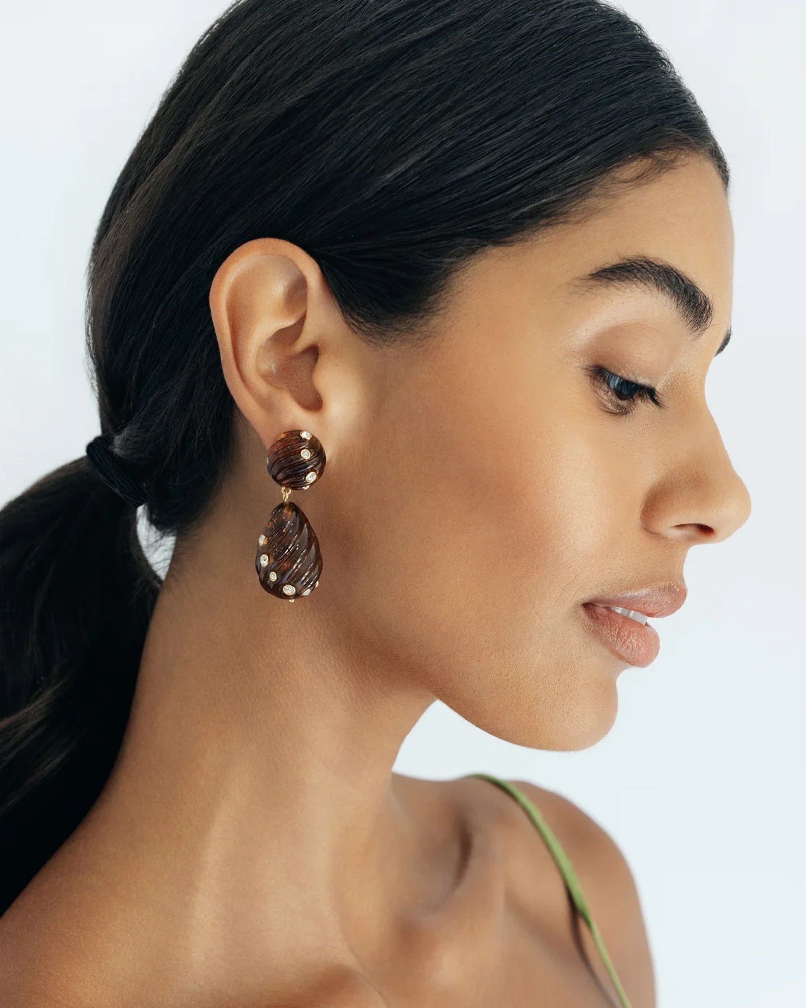 Raeni Drop Earrings 18k Gold Plated Brass, Glass Stones, Resin
