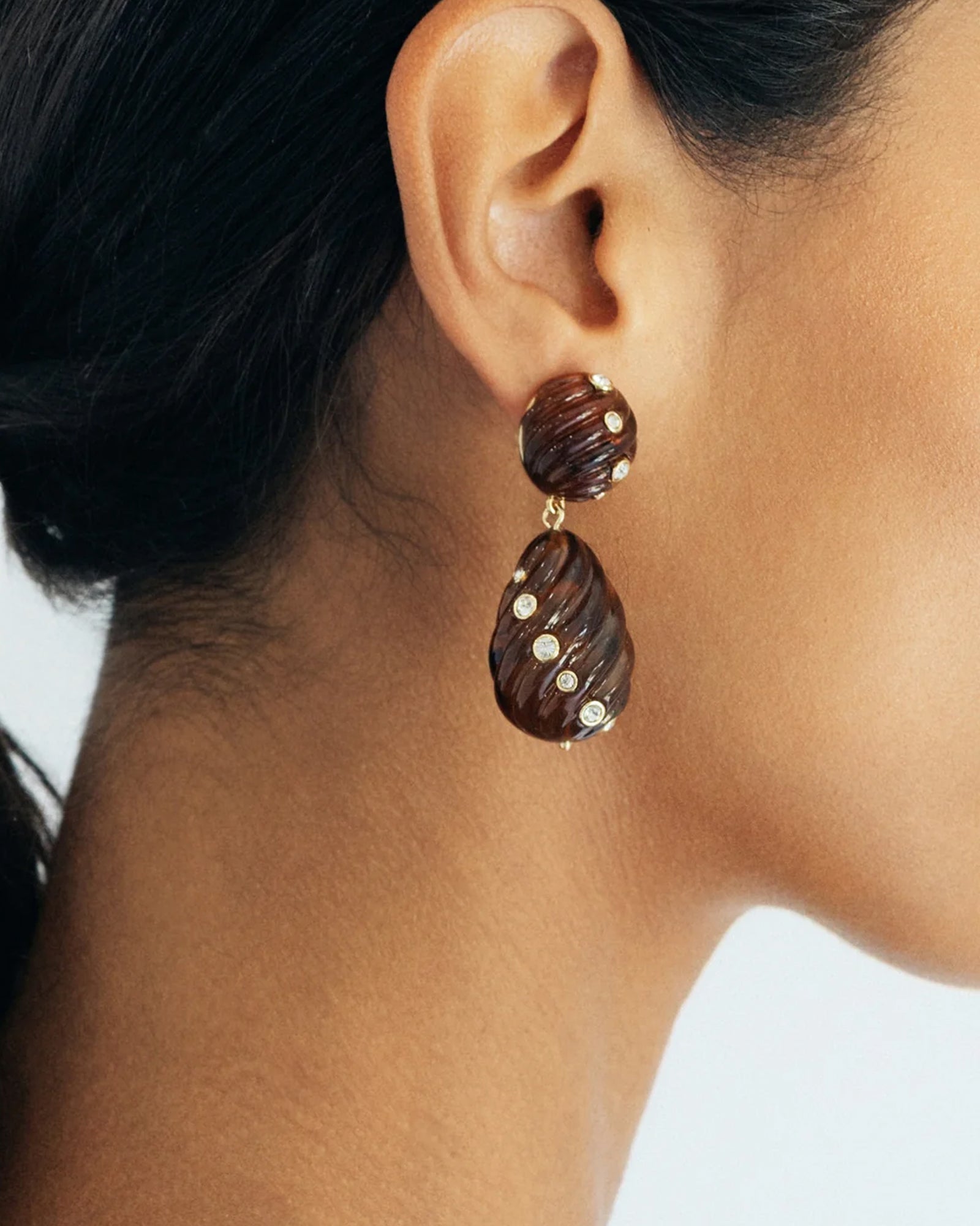 Raeni Drop Earrings 18k Gold Plated Brass, Glass Stones, Resin