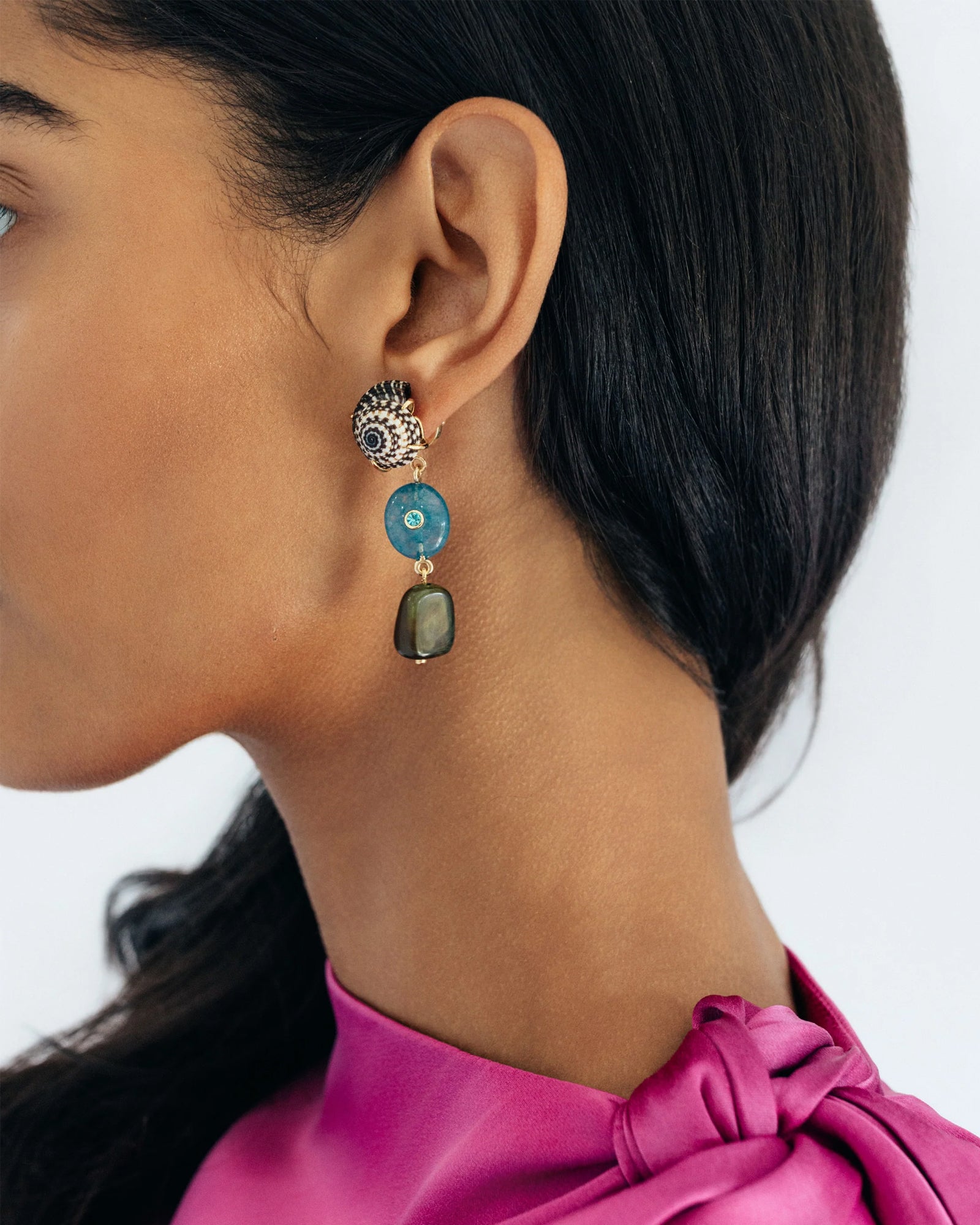 Zaria Drop Earrings 18k Gold Plated, Shell, Gemstones