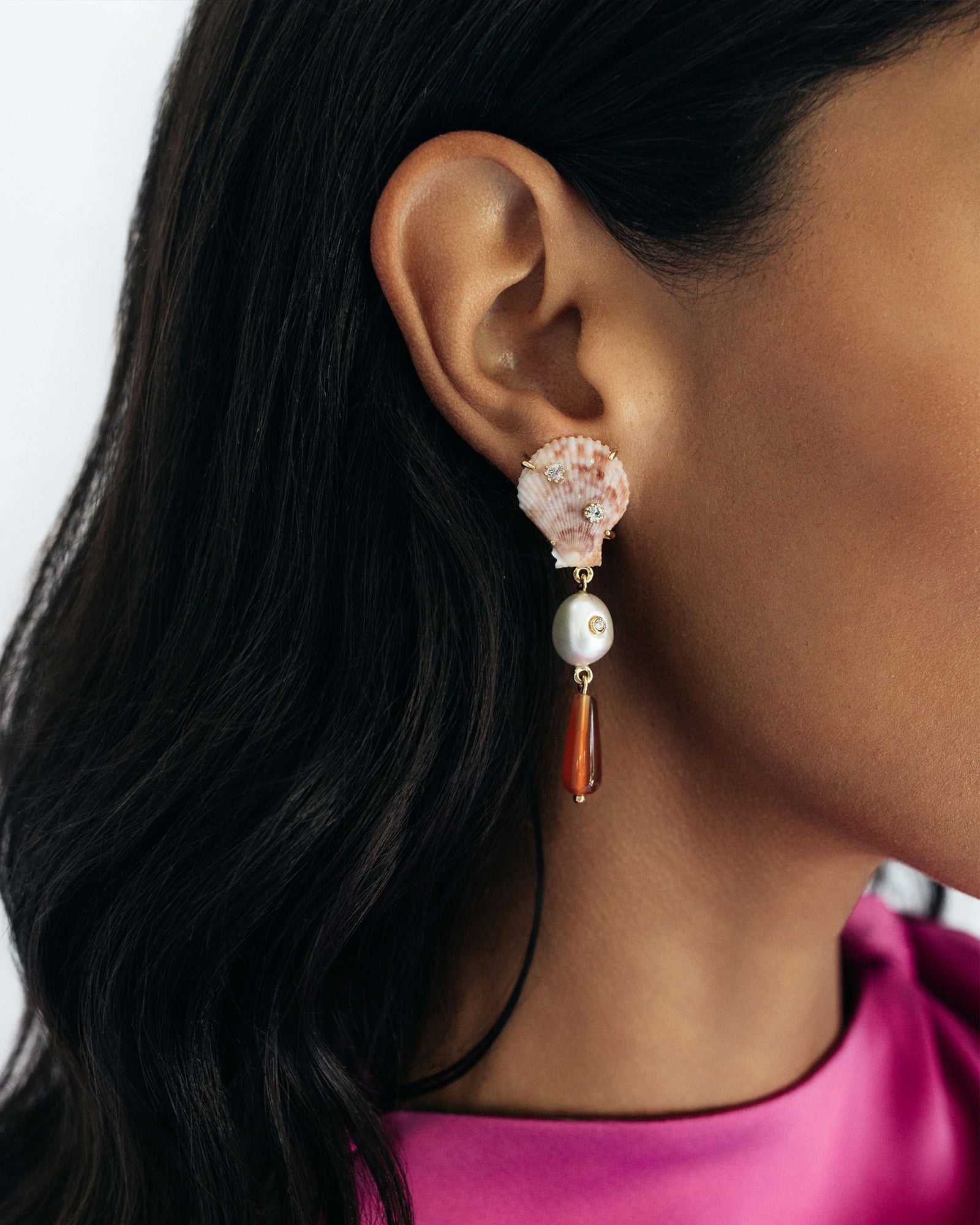 Zaria Drop Earrings 18k Gold Plated, Shell, Gemstones