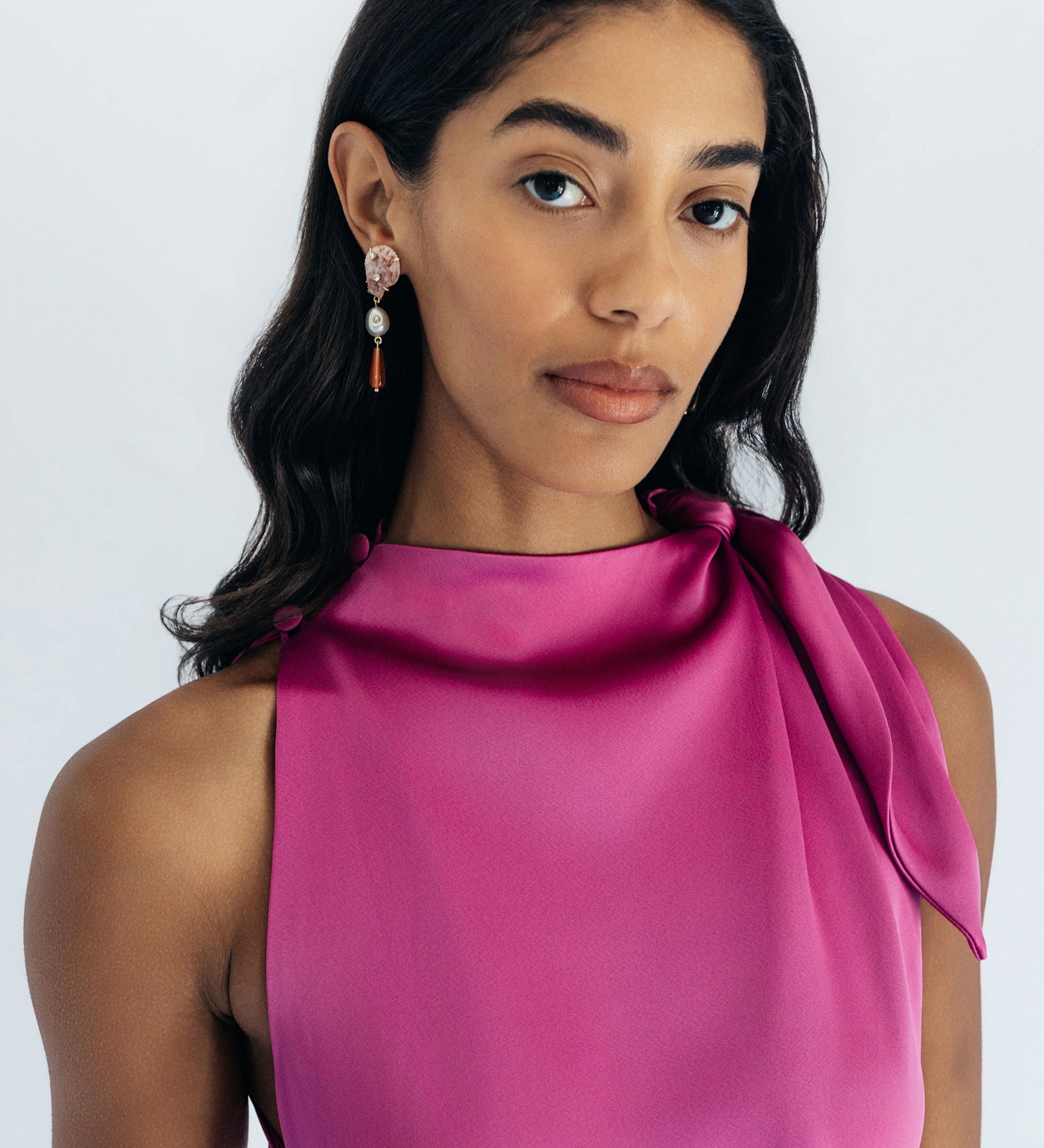 Zaria Drop Earrings 18k Gold Plated, Shell, Gemstones