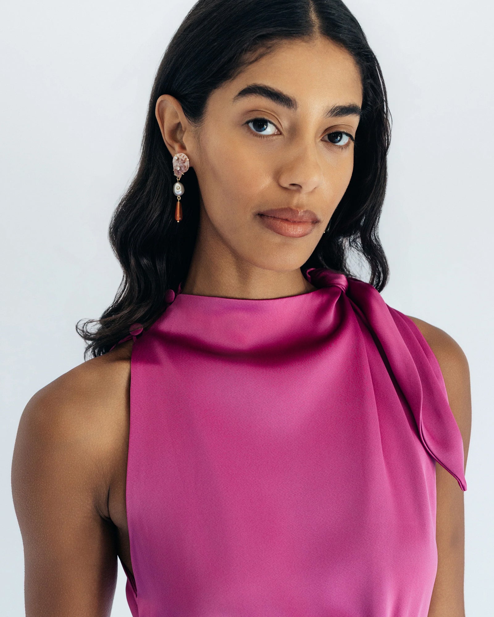 Zaria Drop Earrings 18k Gold Plated, Shell, Gemstones