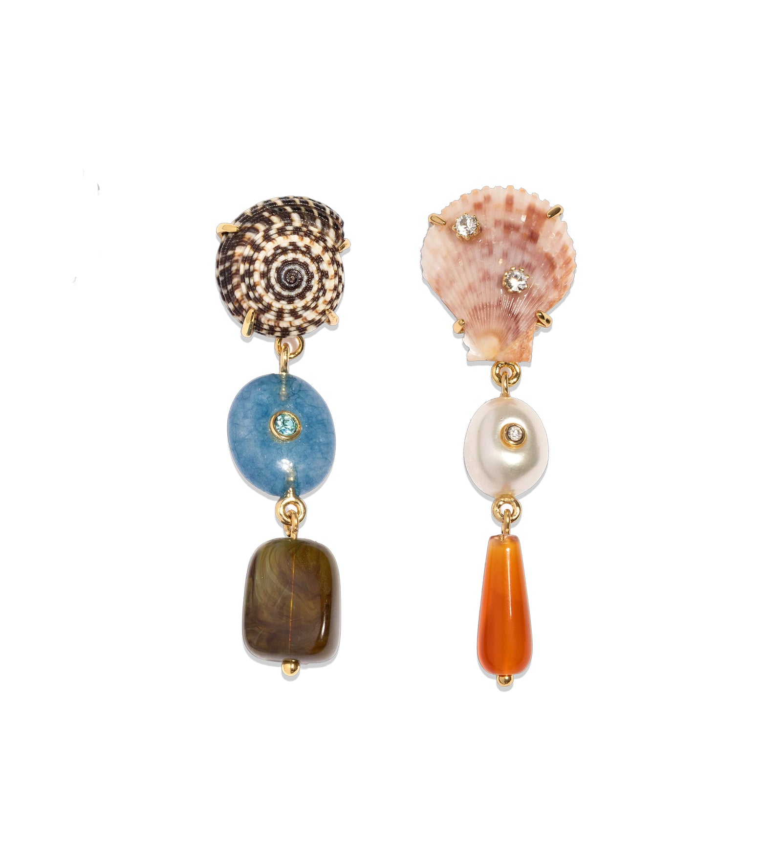 Zaria Drop Earrings 18k Gold Plated, Shell, Gemstones