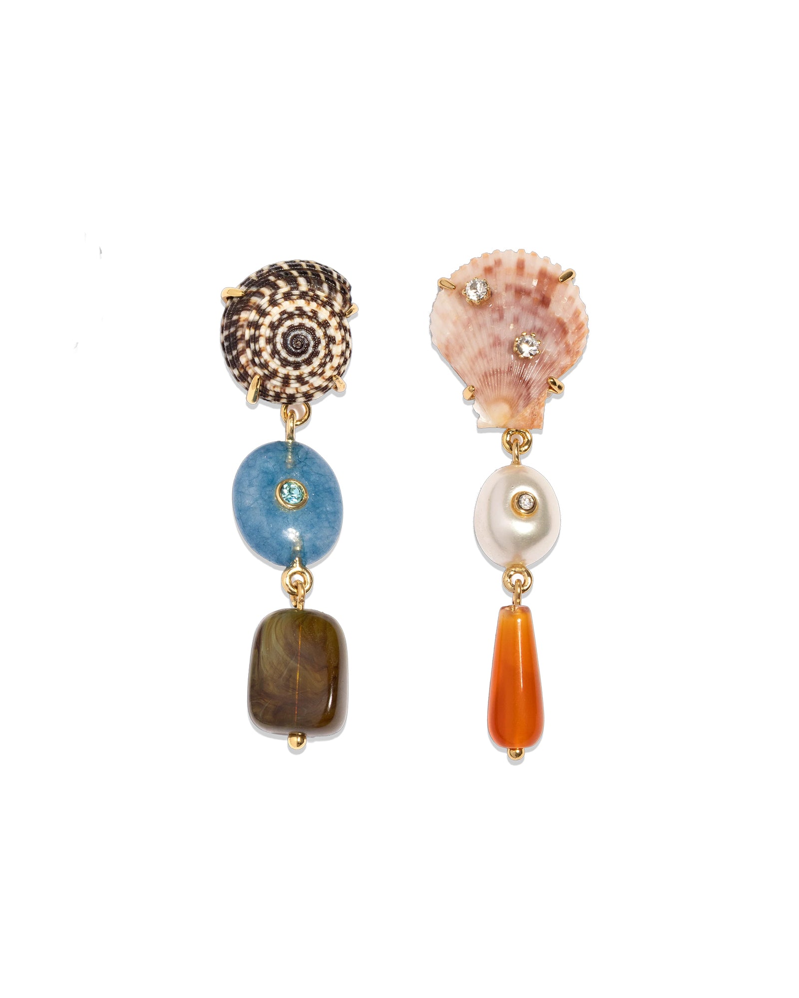 Zaria Drop Earrings 18k Gold Plated, Shell, Gemstones