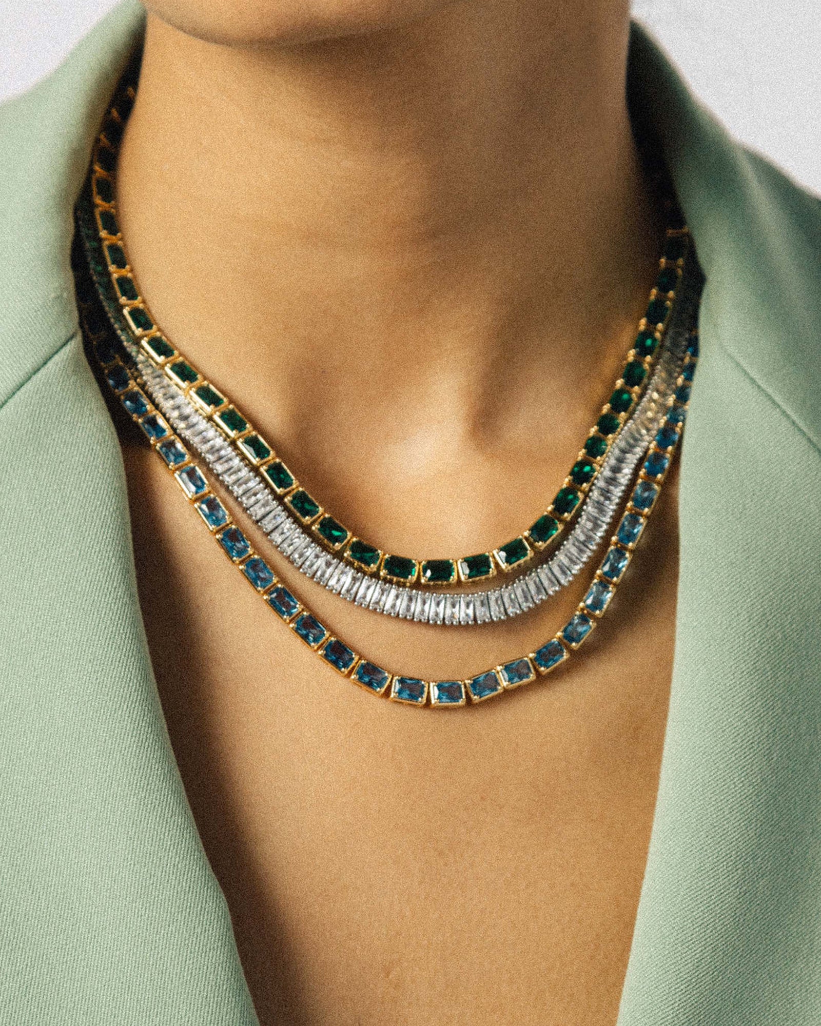 Alice Tennis Slider Necklace Sterling Silver Plated, Cubic Zirconia