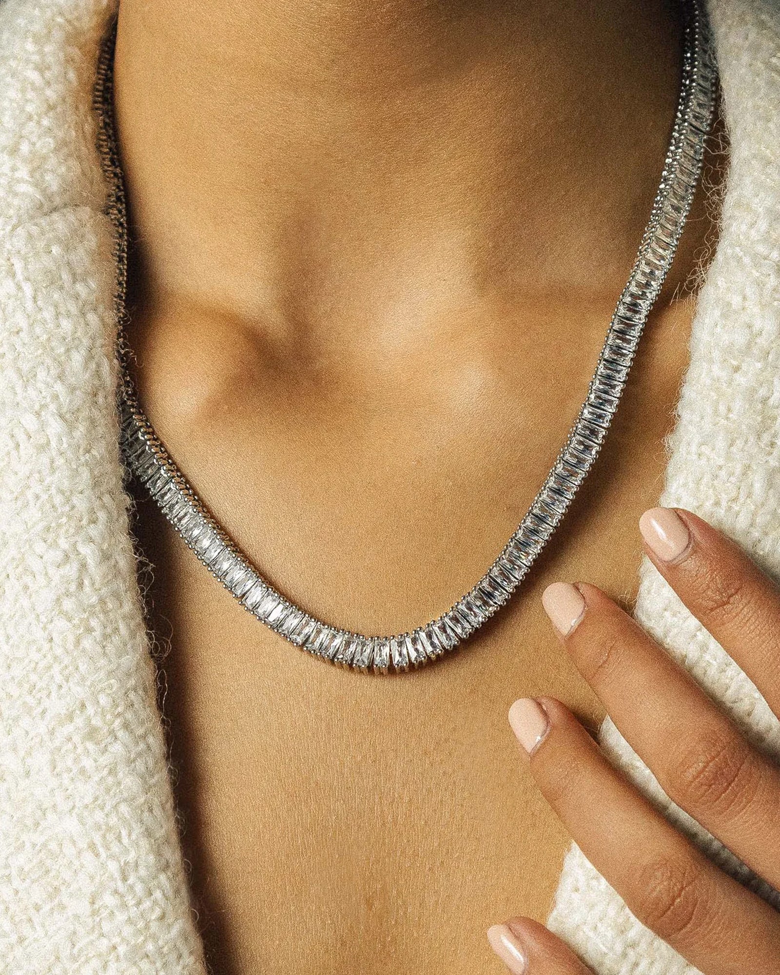 Alice Tennis Slider Necklace Sterling Silver Plated, Cubic Zirconia