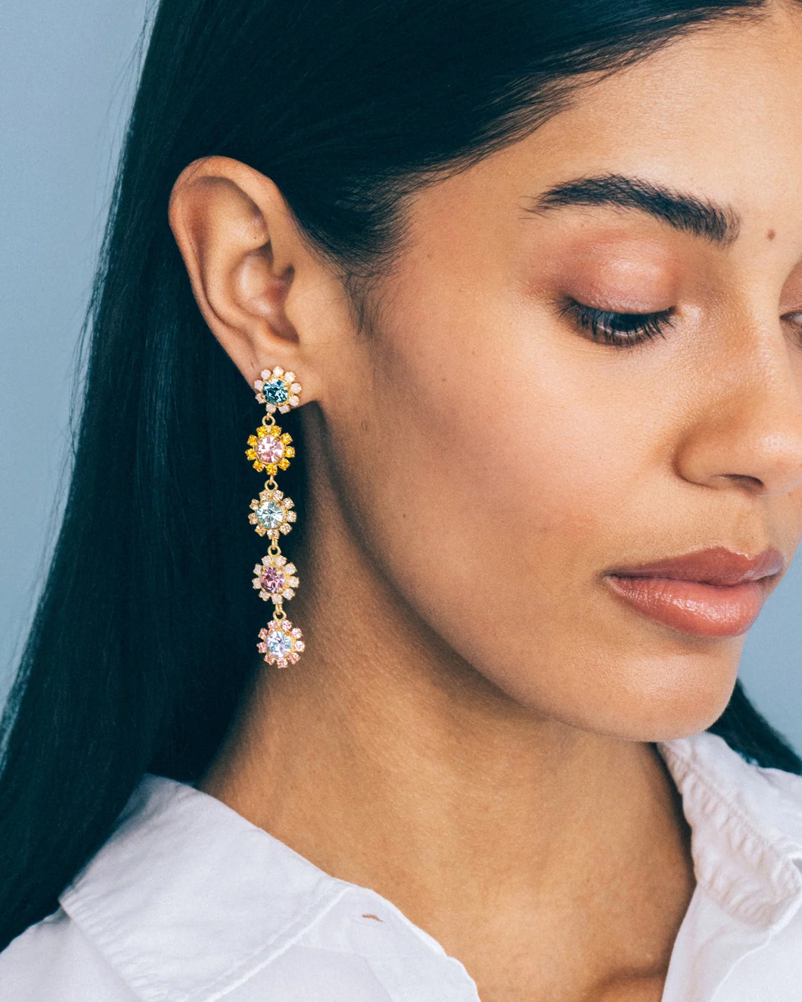 Alora Drop Earrings 18k Gold Plated, Glass Stones