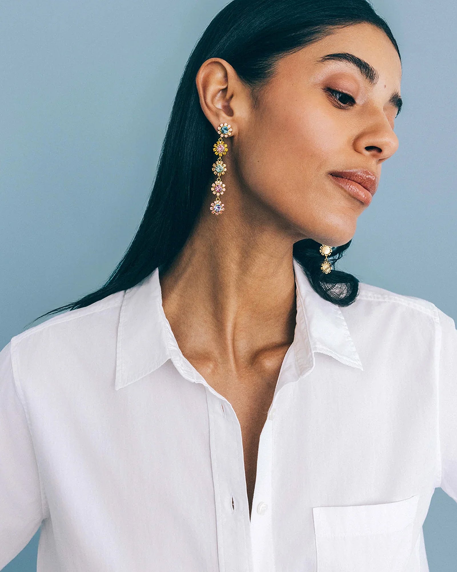 Alora Drop Earrings 18k Gold Plated, Glass Stones