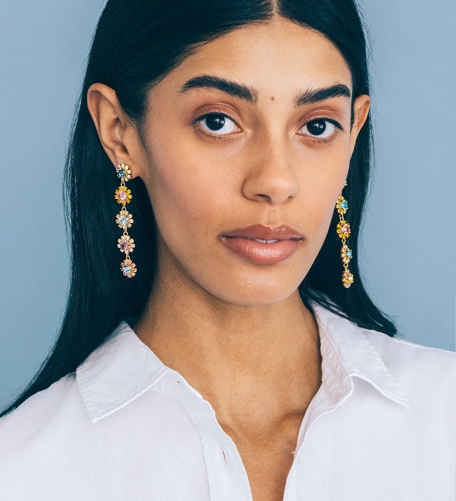 Alora Drop Earrings 18k Gold Plated, Glass Stones