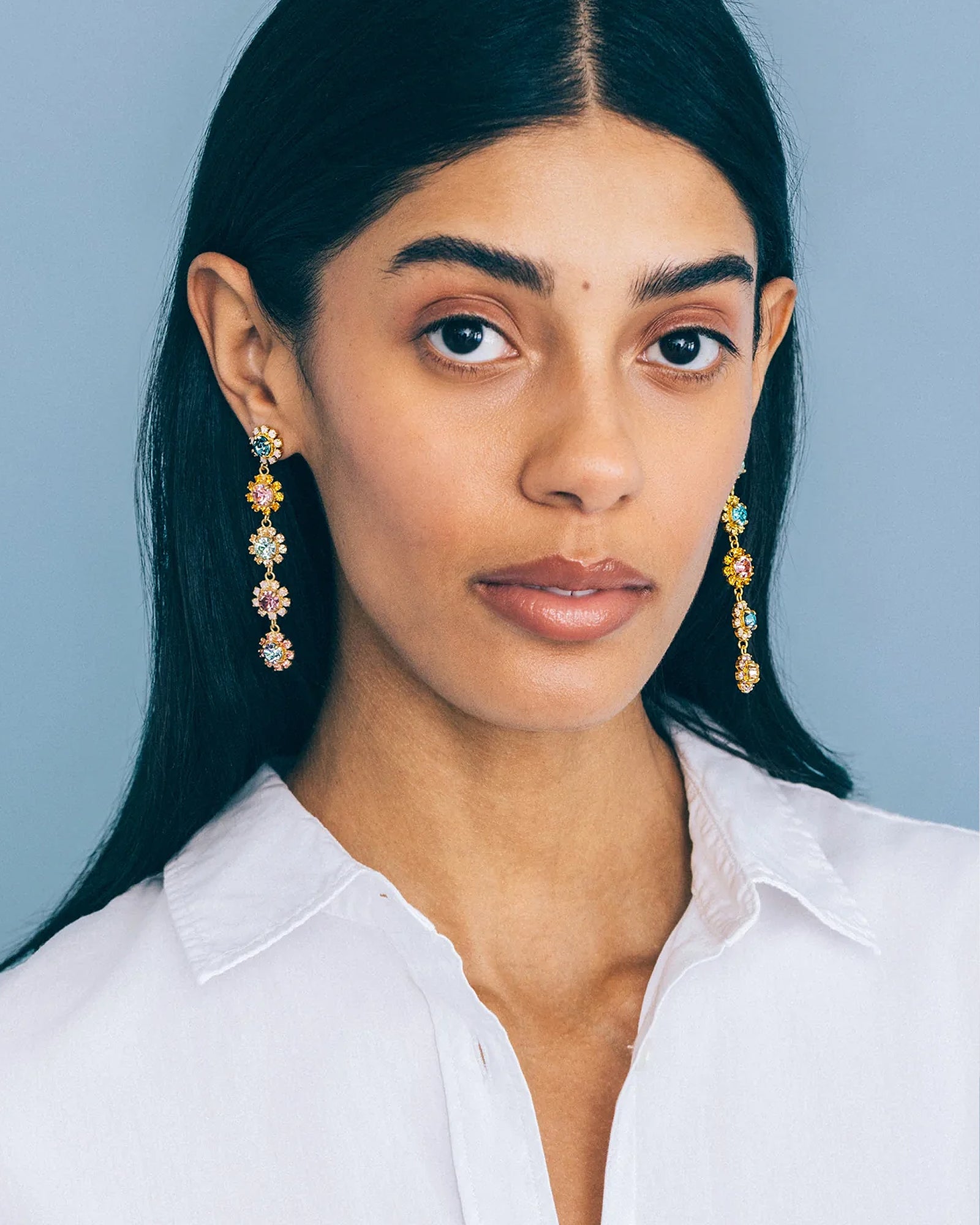 Alora Drop Earrings 18k Gold Plated, Glass Stones