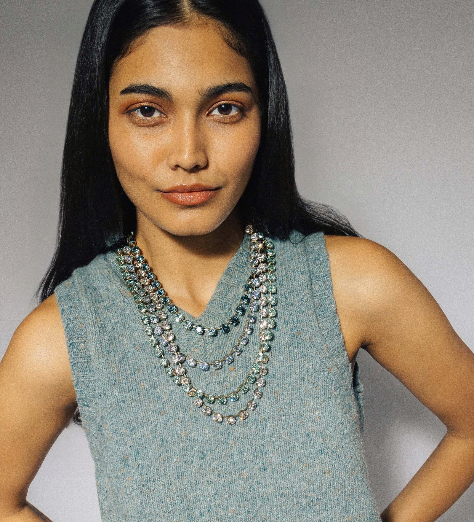 Arista Slider Necklace 18k Gold Plated, Glass Stones