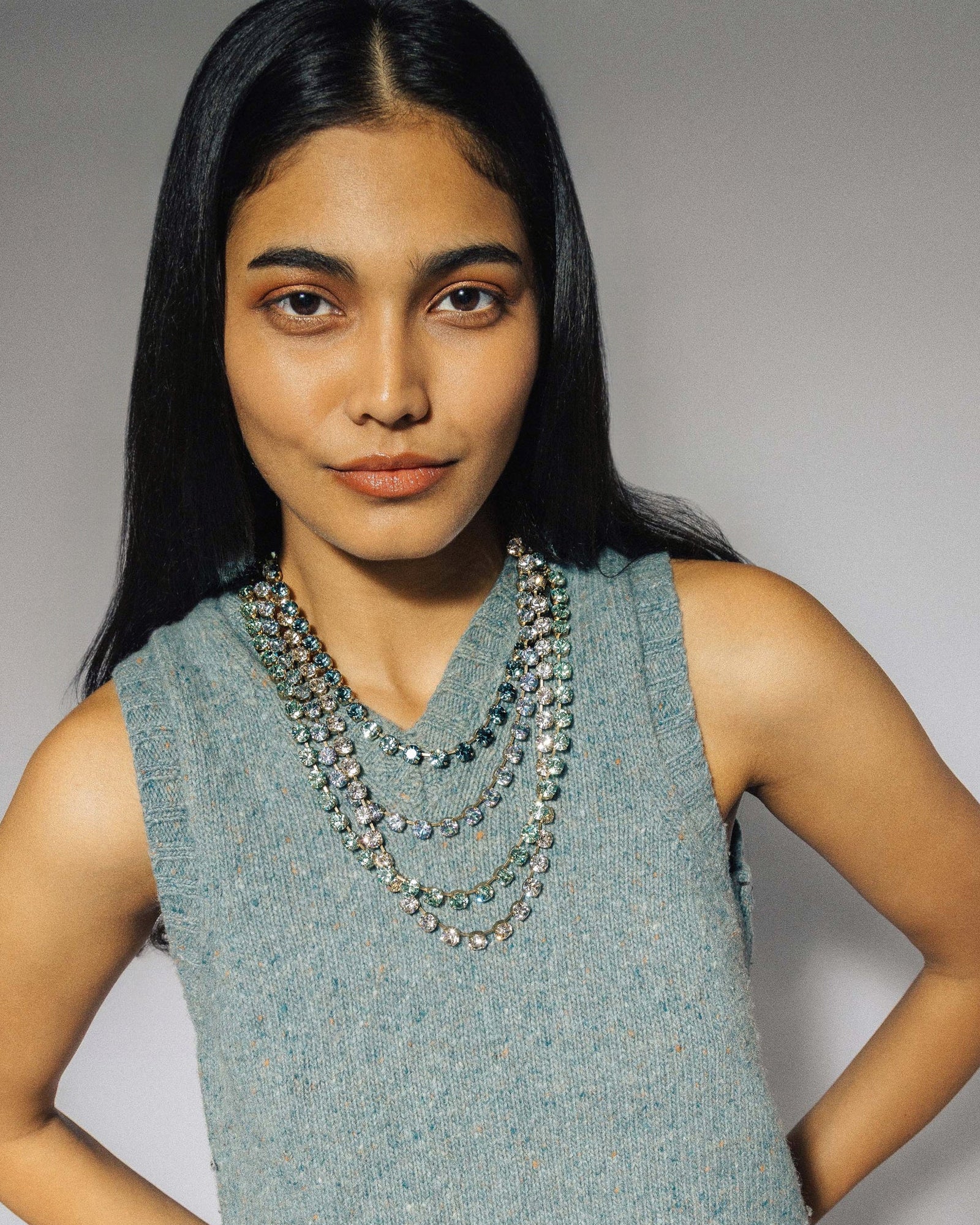 Arista Slider Necklace 18k Gold Plated, Glass Stones