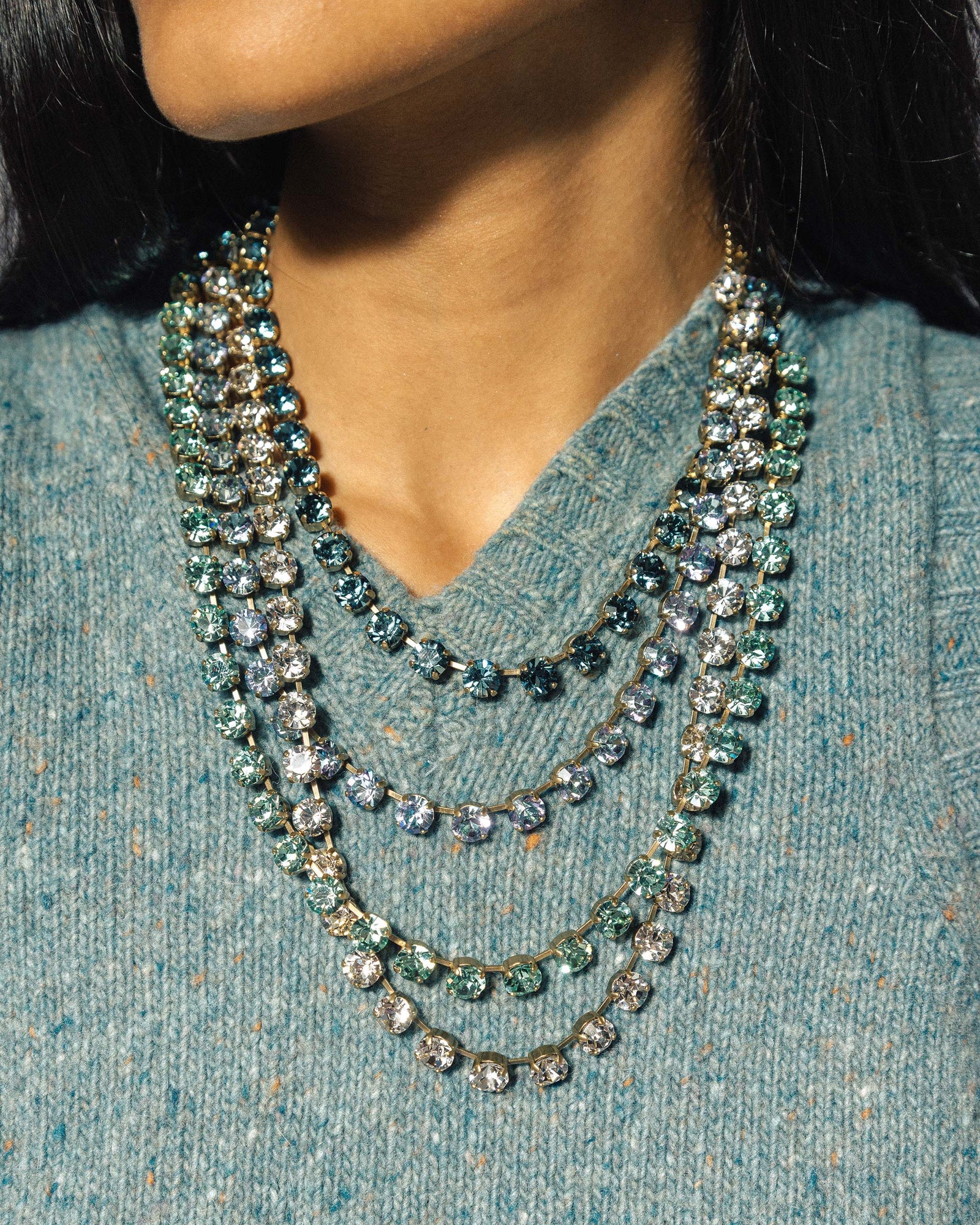 Arista Slider Necklace 18k Gold Plated, Glass Stones