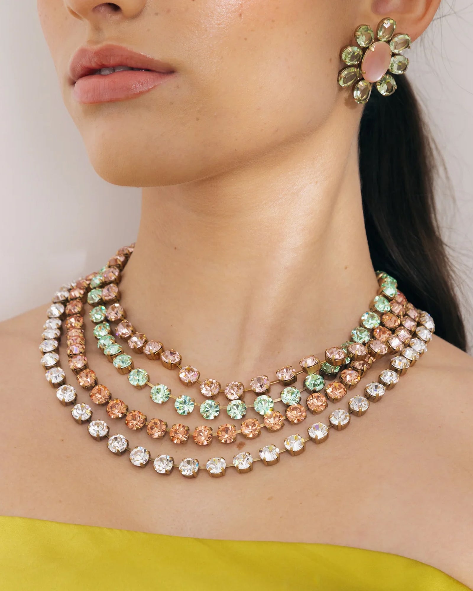 Arista Slider Necklace 18k Gold Plated, Glass Stones