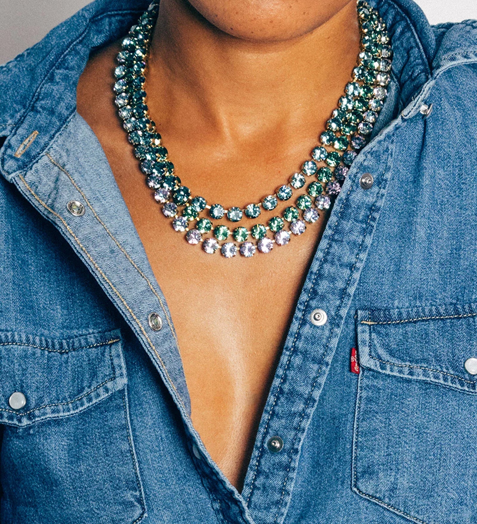 Arista Slider Necklace 18k Gold Plated, Glass Stones