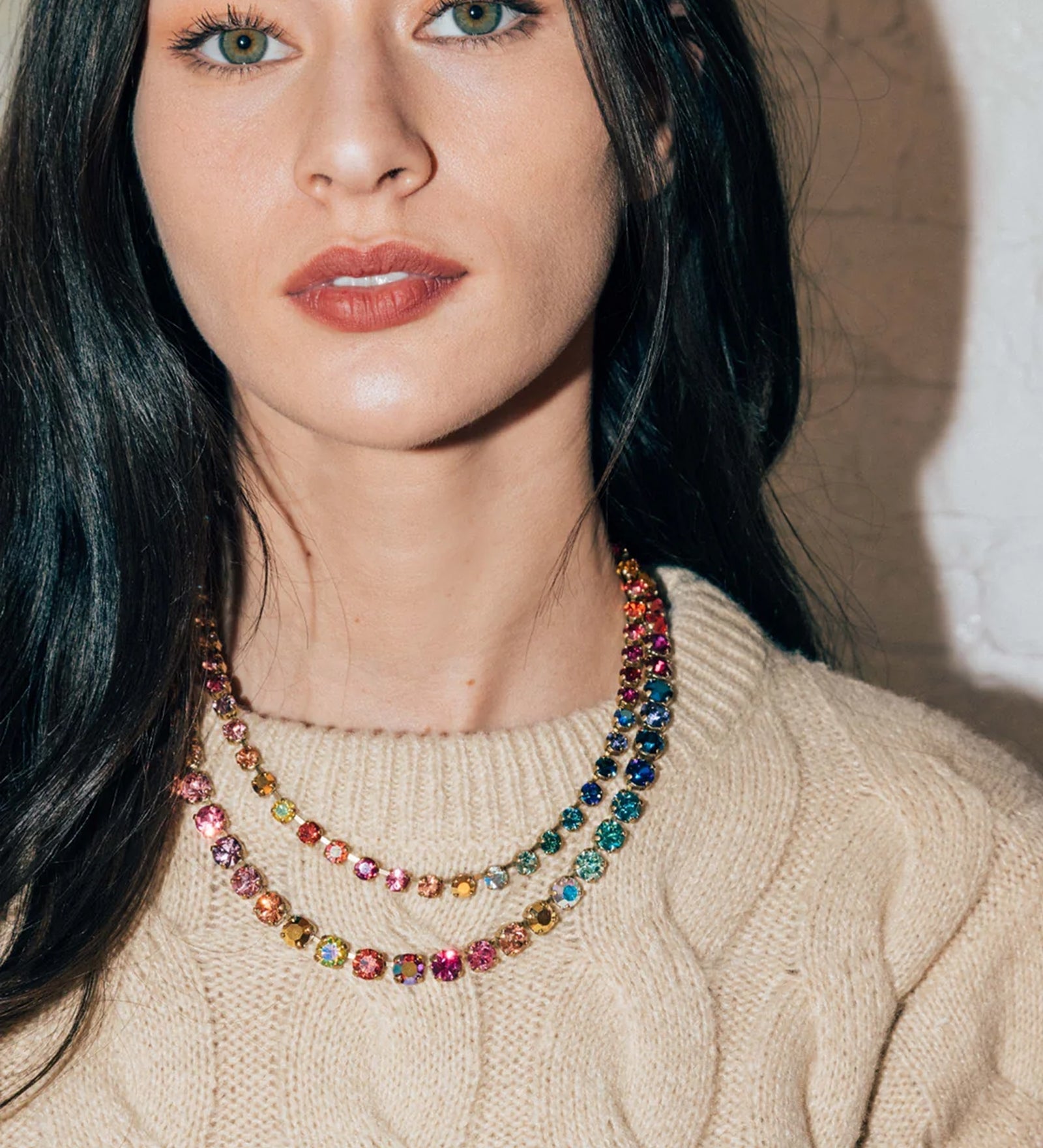 Arista Slider Necklace 18k Gold Plated, Glass Stones