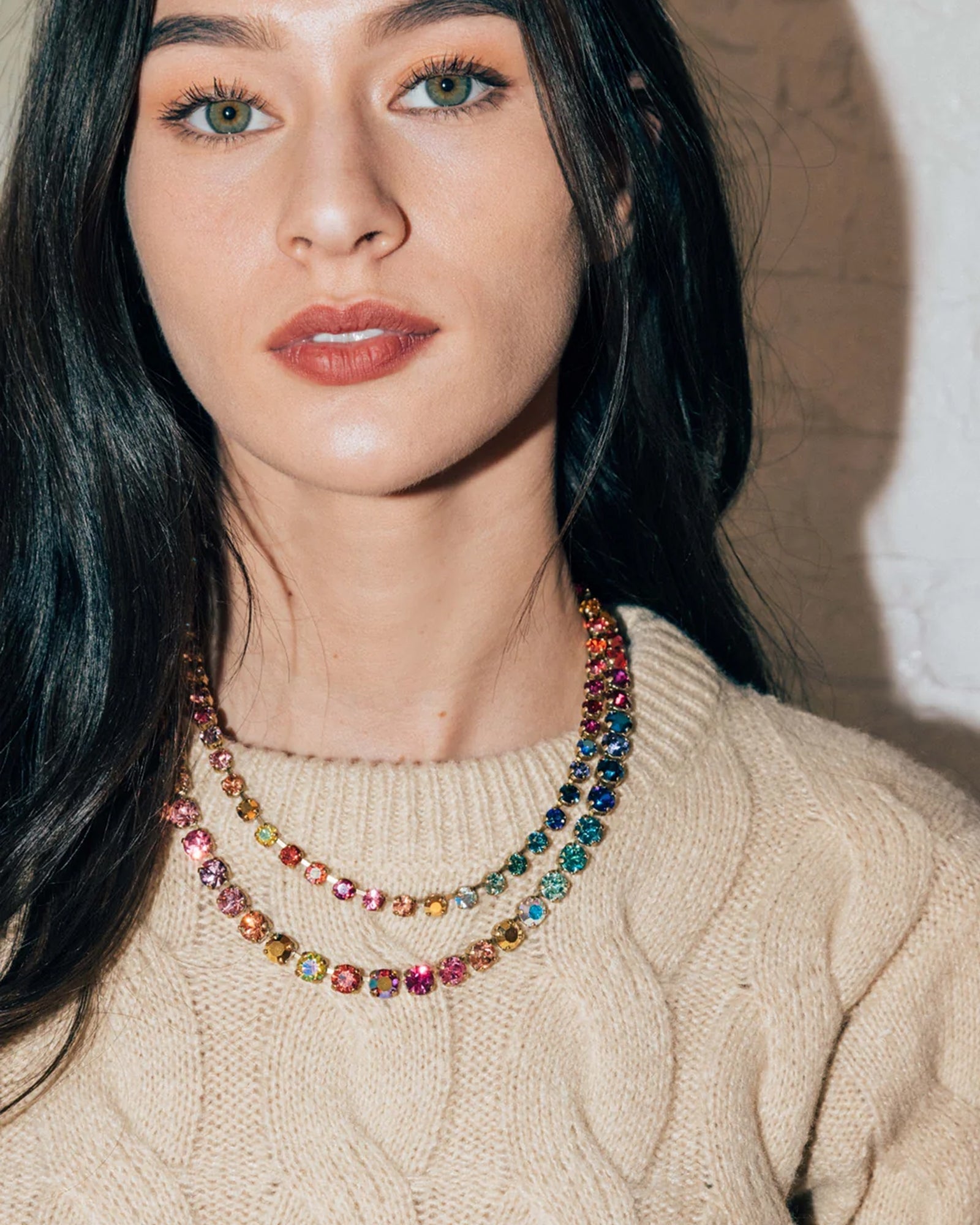 Arista Slider Necklace 18k Gold Plated, Glass Stones
