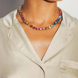 Arista Slider Necklace 18k Gold Plated, Glass Stones
