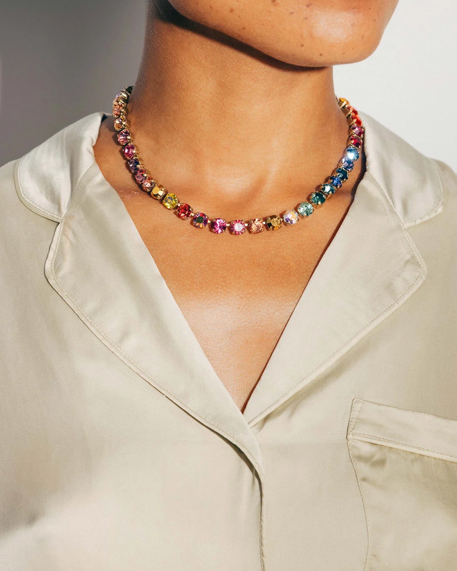 Arista Slider Necklace 18k Gold Plated, Glass Stones