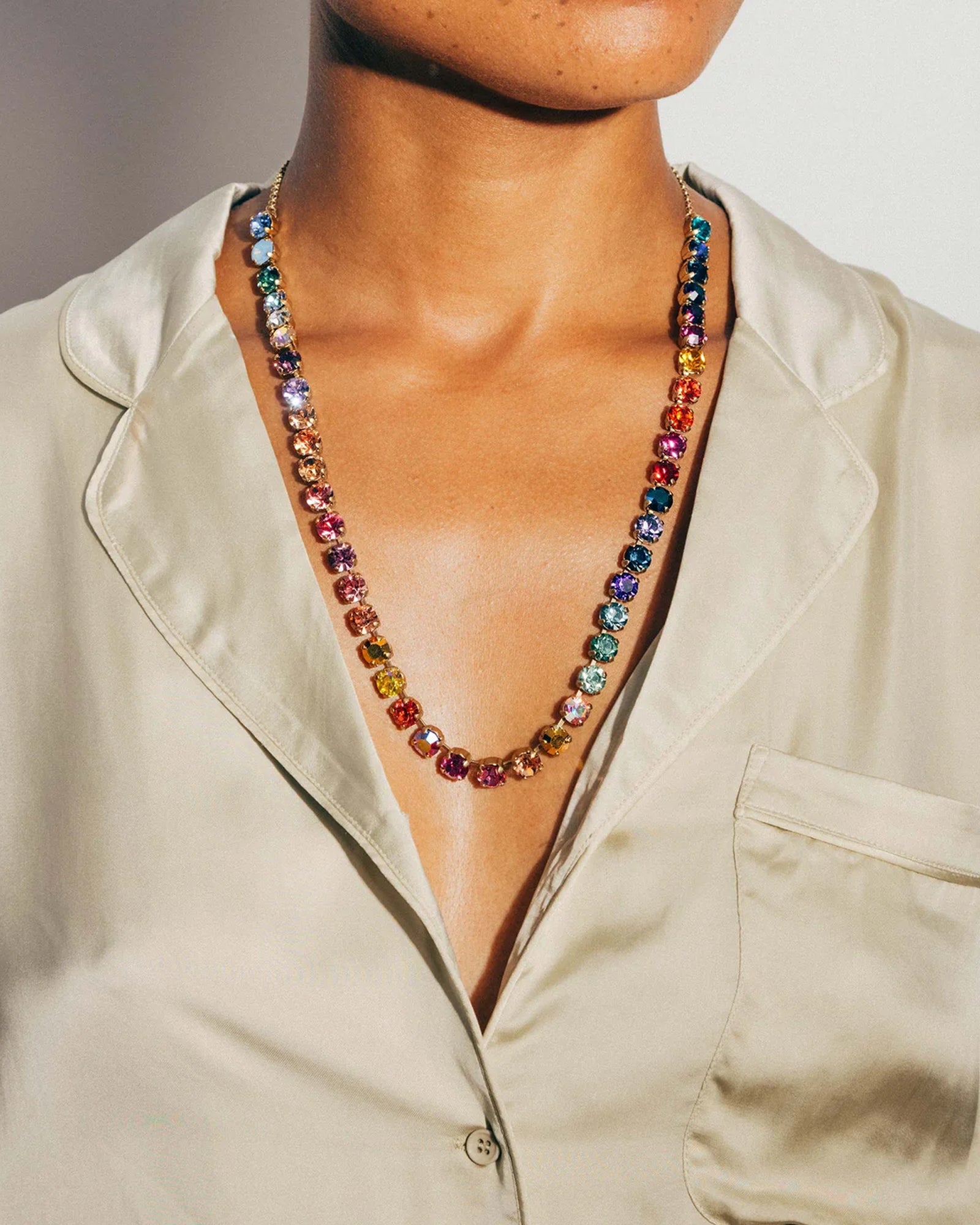Arista Slider Necklace 18k Gold Plated, Glass Stones
