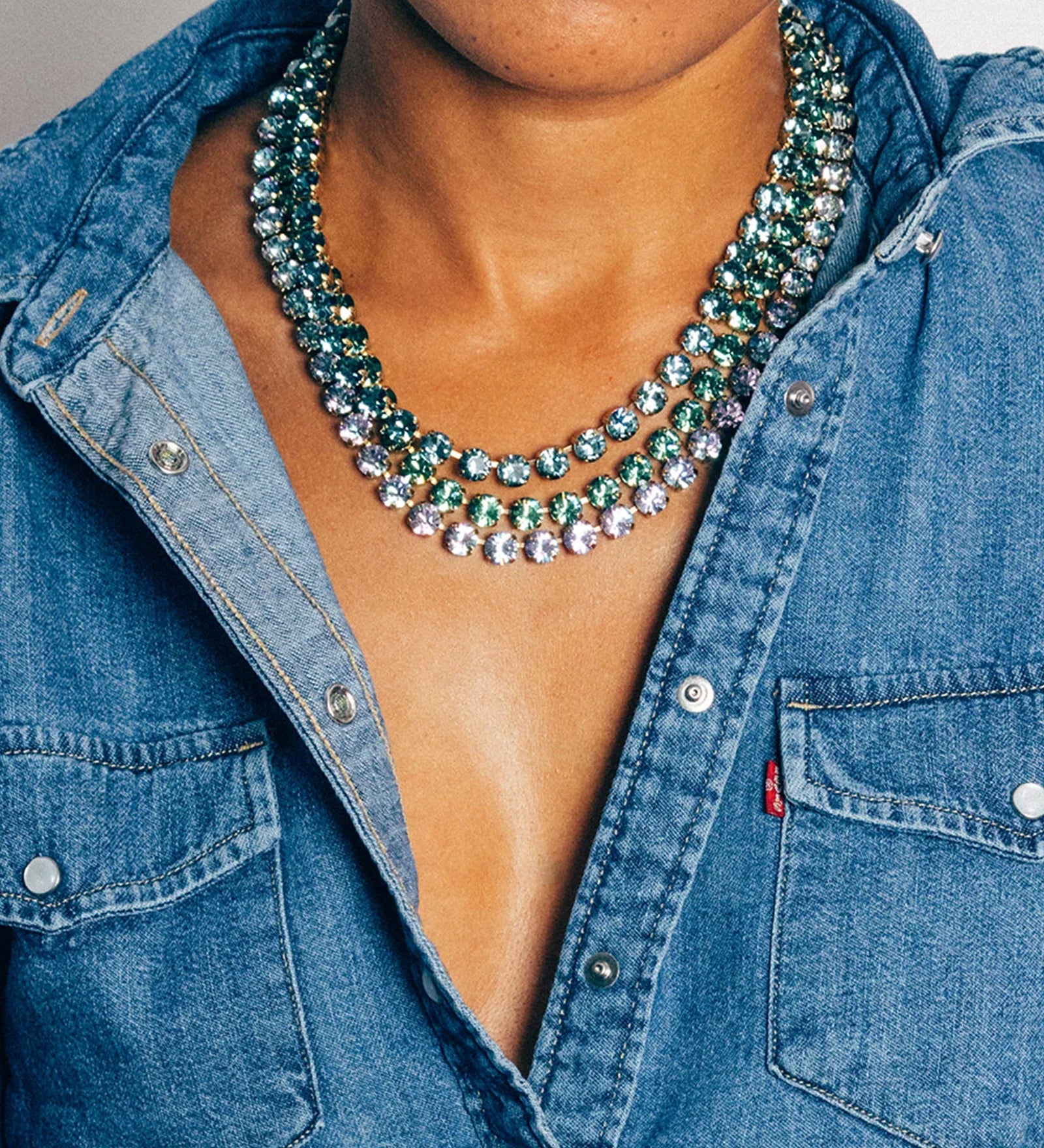 Arista Slider Necklace 18k Gold Plated, Glass Stones