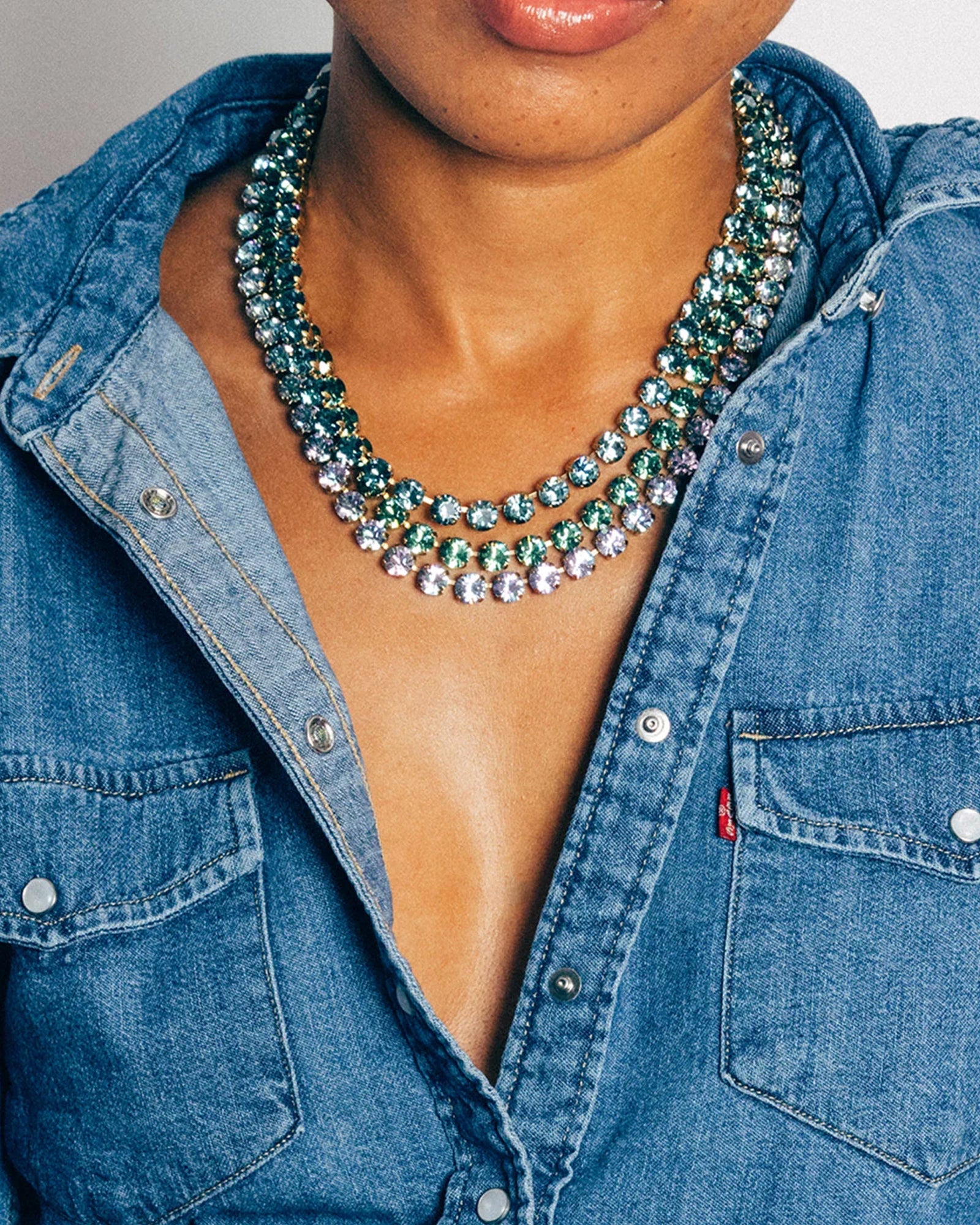 Arista Slider Necklace 18k Gold Plated, Glass Stones