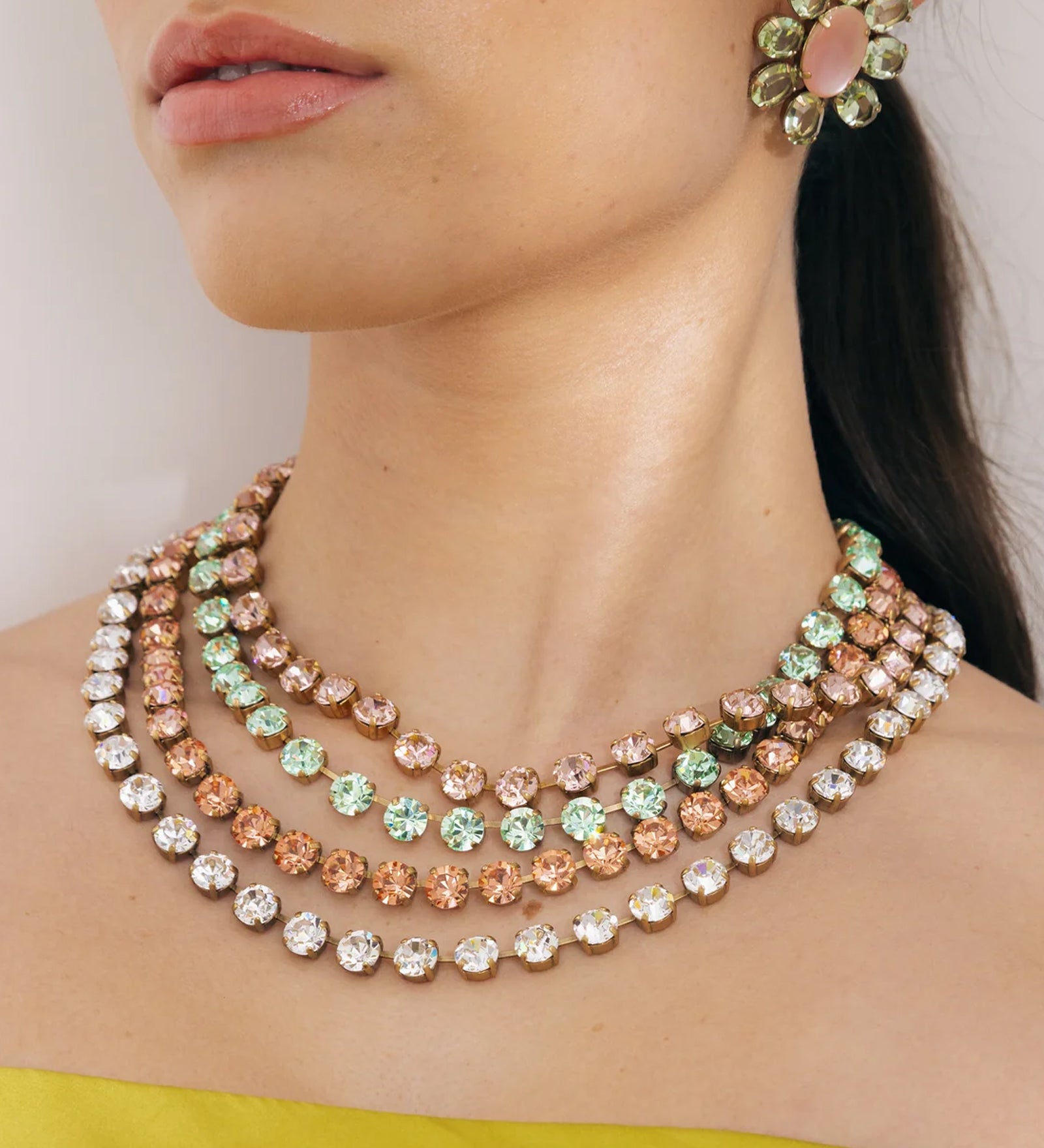 Arista Slider Necklace 18k Gold Plated, Glass Stones
