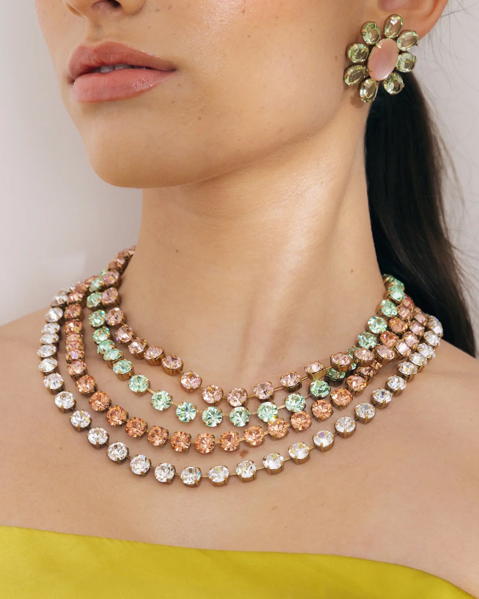 Arista Slider Necklace 18k Gold Plated, Glass Stones
