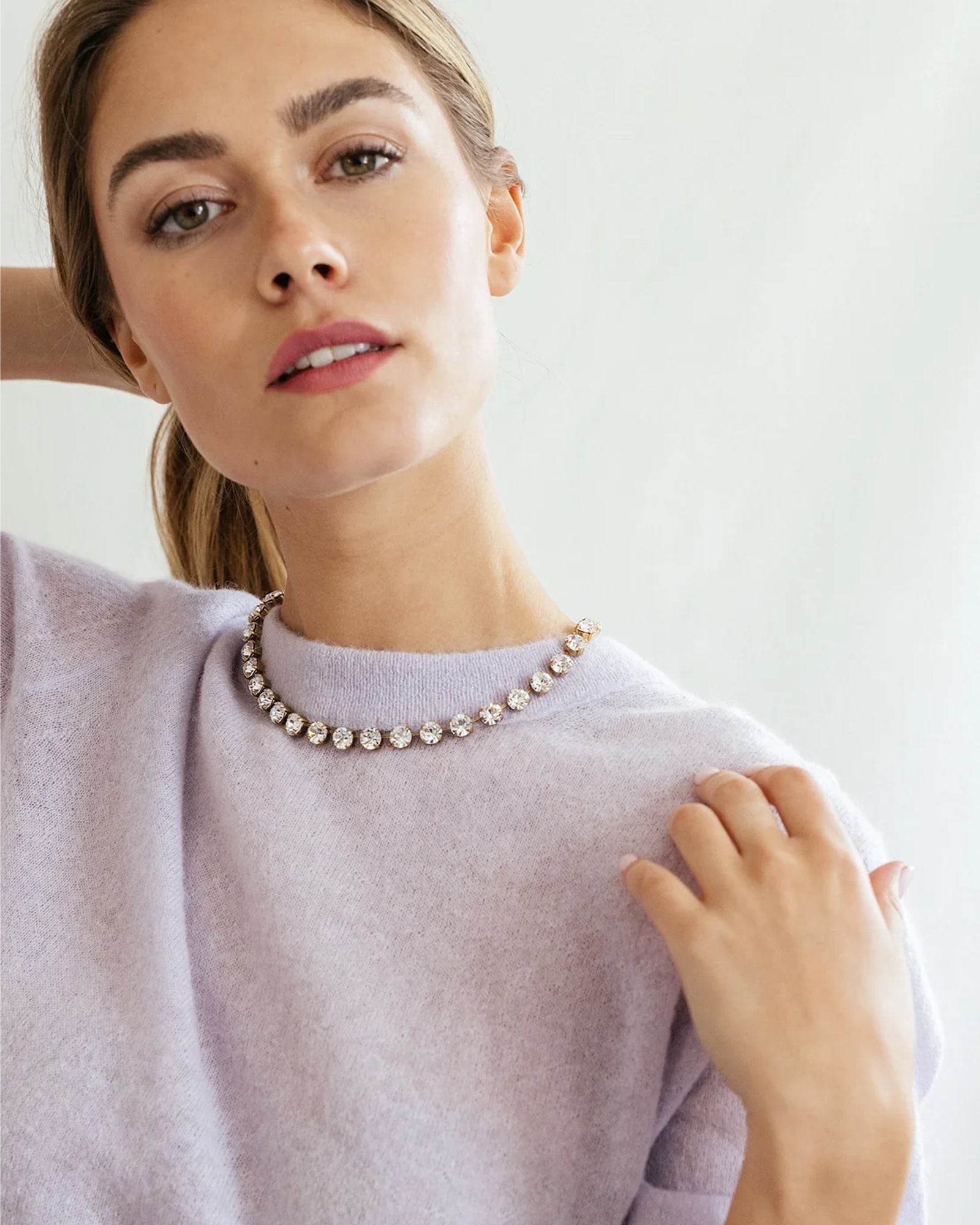 Arista Slider Necklace 18k Gold Plated, Glass Stones