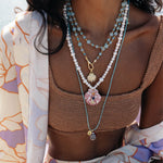 Darya Shell Necklace 18k Gold Plated, Blue Jade, Cubic Zirconia