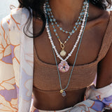 Darya Shell Necklace 18k Gold Plated, Blue Jade, Cubic Zirconia