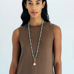 Darya Shell Necklace 18k Gold Plated, Blue Jade, Cubic Zirconia