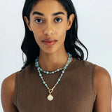 Darya Shell Necklace 18k Gold Plated, Blue Jade, Cubic Zirconia