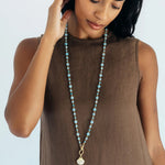 Darya Shell Necklace 18k Gold Plated, Blue Jade, Cubic Zirconia