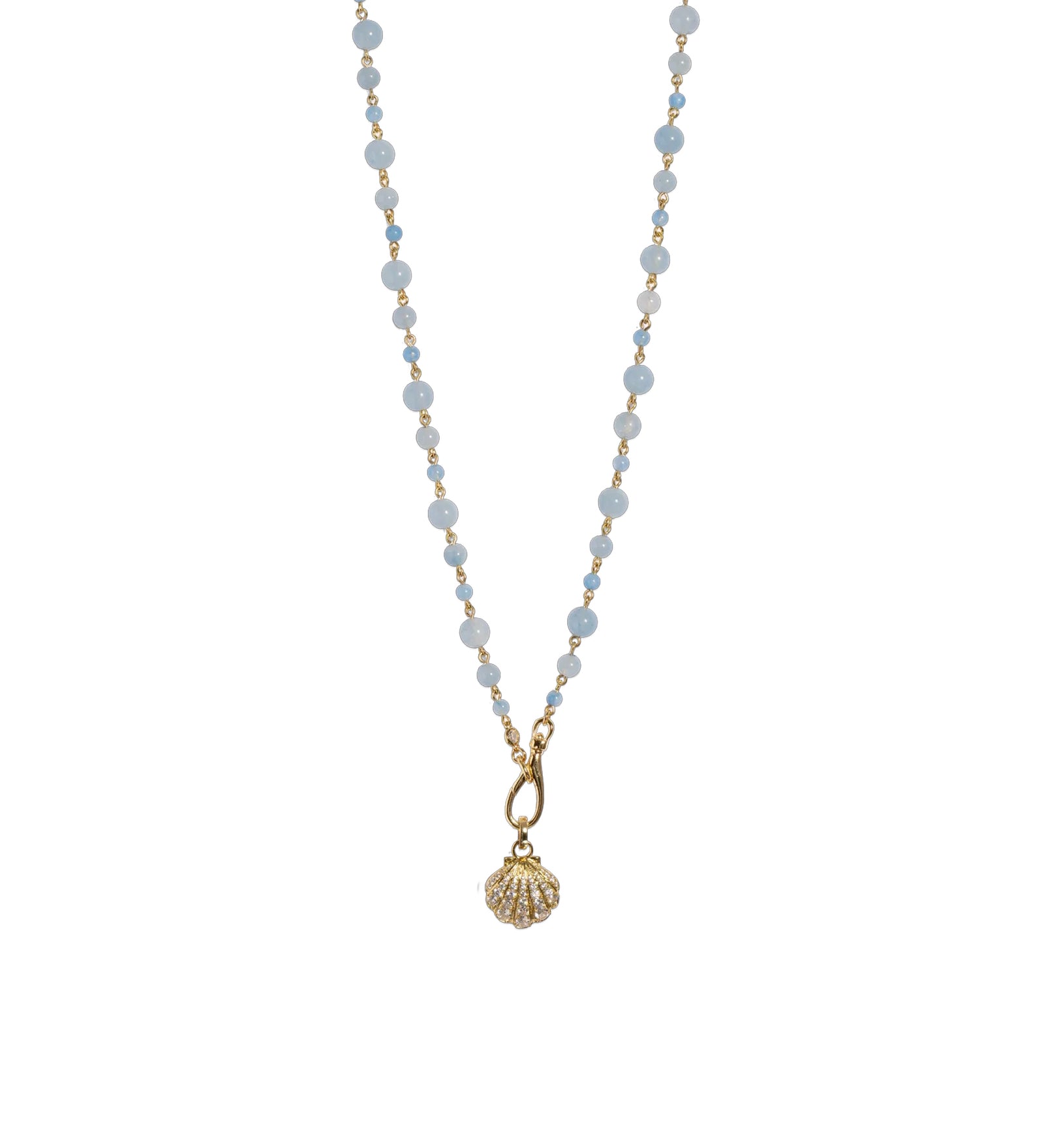 Darya Shell Necklace 18k Gold Plated, Blue Jade, Cubic Zirconia