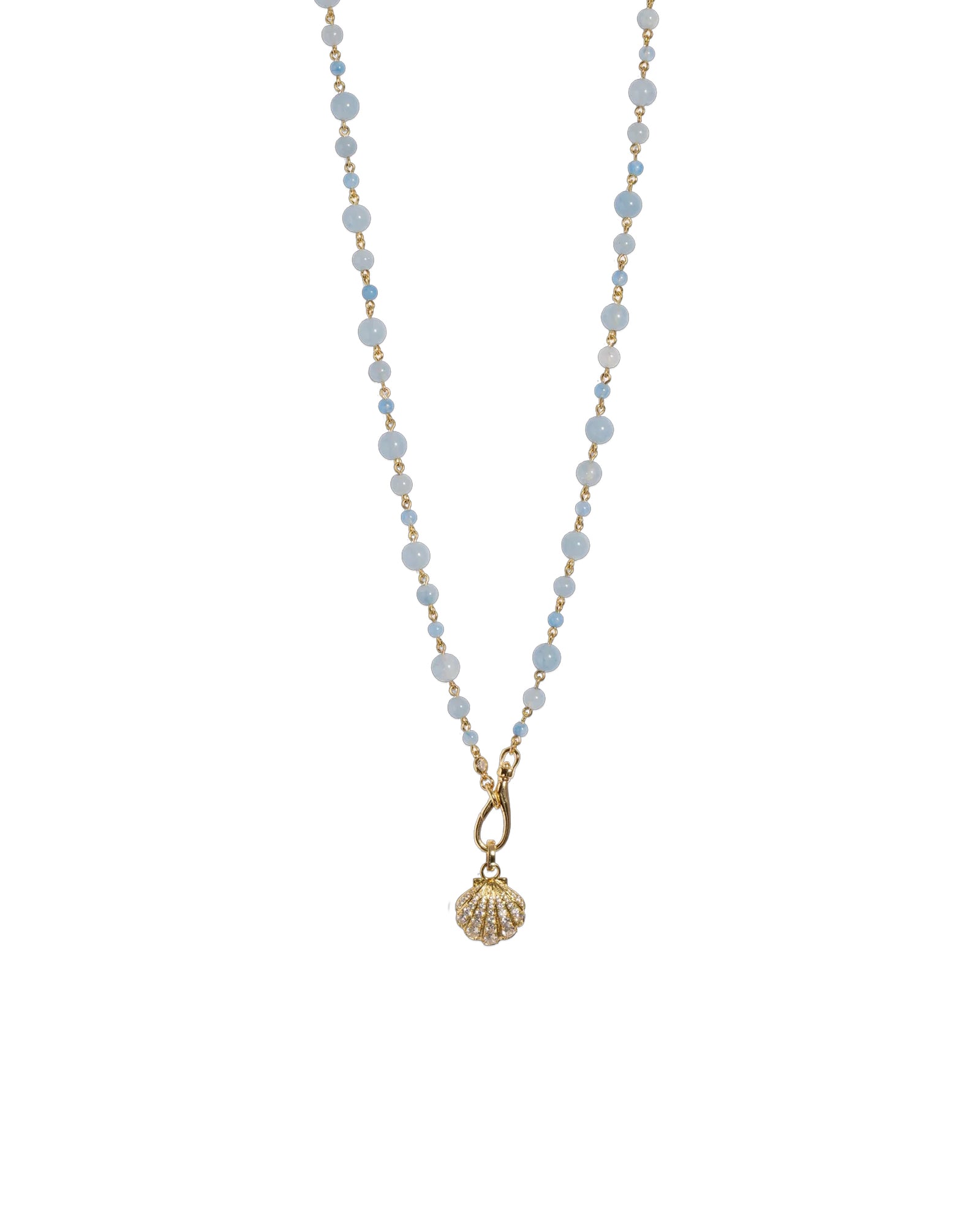 Darya Shell Necklace 18k Gold Plated, Blue Jade, Cubic Zirconia