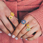 Emeline Flower Ring 18k Gold Plated, Glass Stones / 6