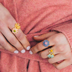 Emeline Flower Ring 18k Gold Plated, Glass Stones / 6