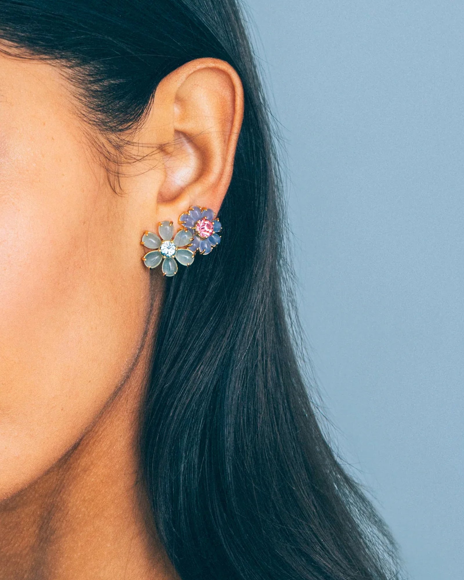 Emeline Flower Studs 18k Gold Plated, Glass Stones