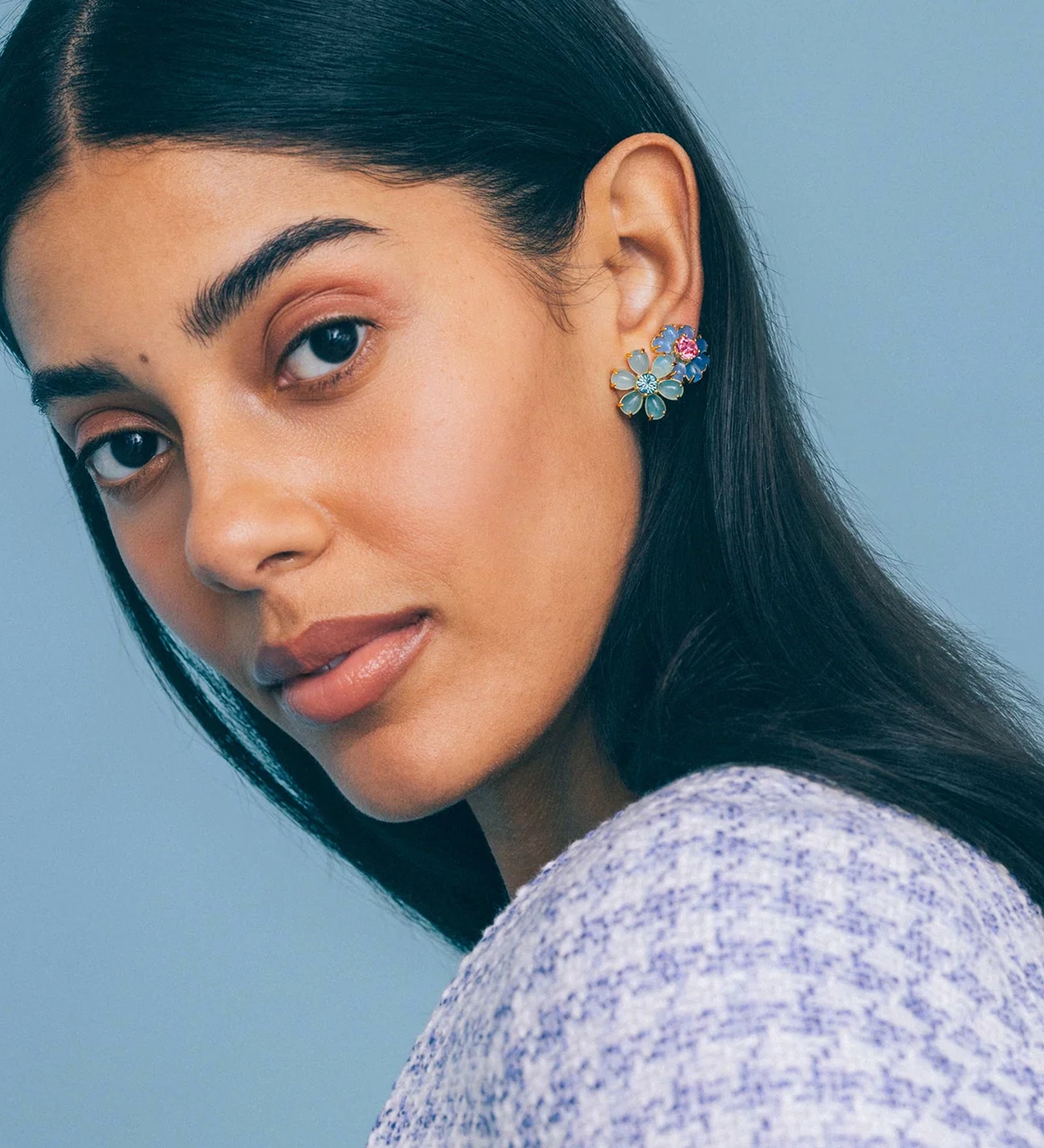 Emeline Flower Studs 18k Gold Plated, Glass Stones