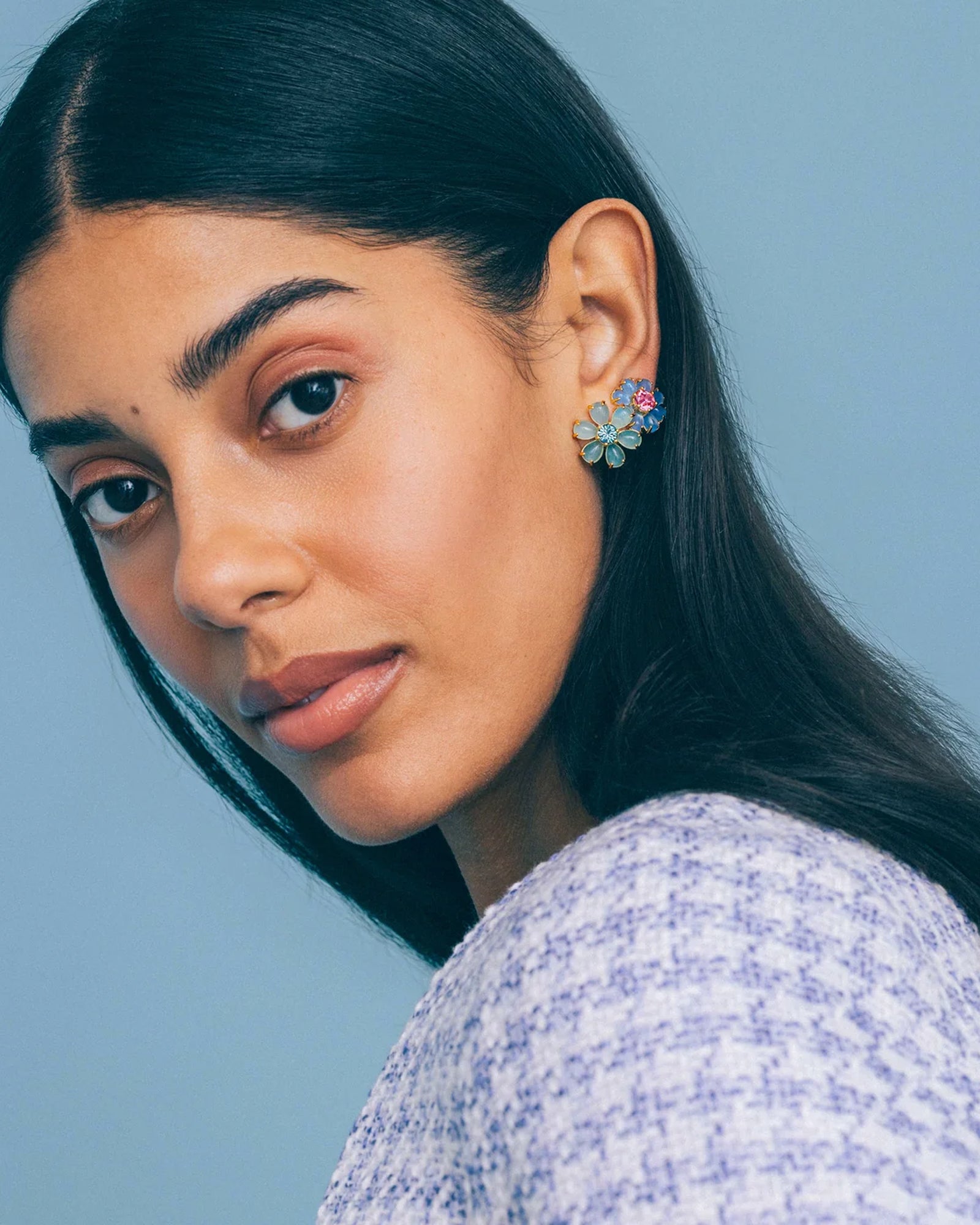 Emeline Flower Studs 18k Gold Plated, Glass Stones