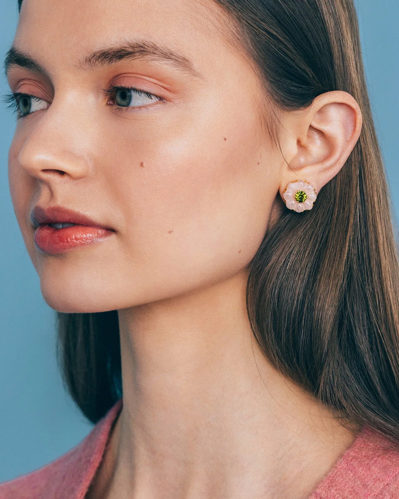 Emeline Flower Studs 18k Gold Plated, Glass Stones